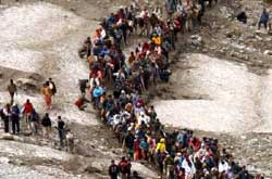 Pilgrims trekking on way to Shri Amarnathj Shrine